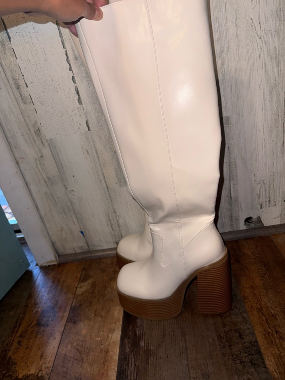 Urban Outfitters Cream Platform Over-the-Knee Boots - Picture 8 of 14